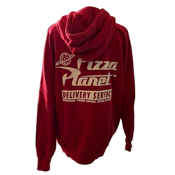 Disney Pixar Toy Story Pizza Planet Red Hooded Sweatshirt Unisex Design Medium - Picture 3 of 5